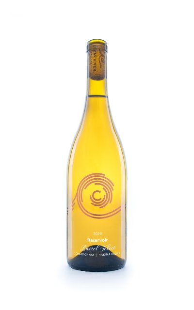 A bottle shot of 2020 Cedar River Cellars Reservoir  Chardonnay